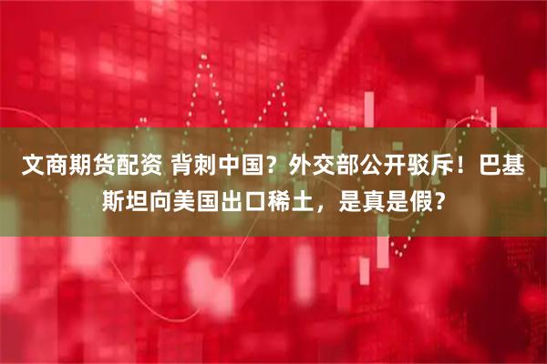 文商期货配资 背刺中国？外交部公开驳斥！巴基斯坦向美国出口稀土，是真是假？